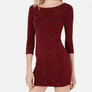 NEW Trixxi Bodycon Dress Burgundy Sparkle Quarter Sleeve Dress Junior Size 7